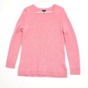Talbots Pointelle Knit Sweater Sz Medium Pink Tunic Lightweight Soft Wool Blend